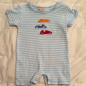 Blue Striped Kids One Piece with Car Design